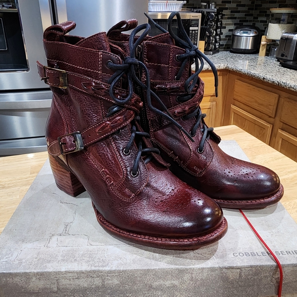 NEW Bed Stu Allie Burgundy Leather Ankle Boots - Picture 3 of 11